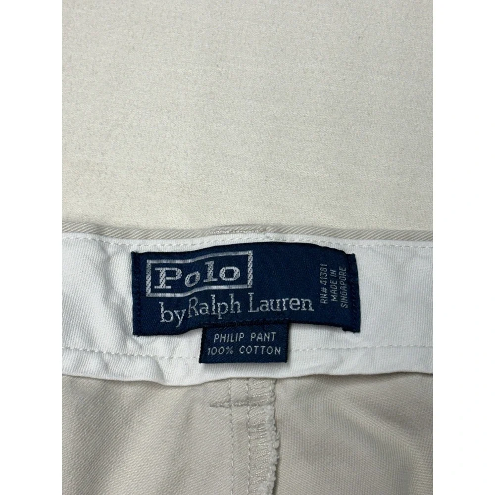 Polo Ralph Lauren Philip Pant Mens 38x30 Khaki Chino Wide Leg 100% Cotton Stone
